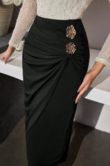 Rose Metal Buckle Ruched Bodycon Skirt