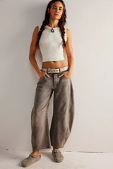 Mid Rise Washed Relaxed Wide Leg Jeans