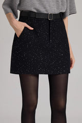 Embroidered Tweed Back Vent Skirt