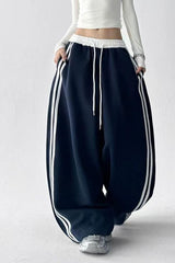 Contrast High Waist Athletic Fluid Wide Leg Pants
