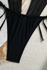 Black Mesh Halter High Cut One Piece Swimwear