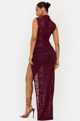 Sleeveless Lace High Slit Maxi Dress