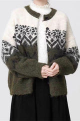 Colorblock Loose Fit Snowflake Knit Sweater