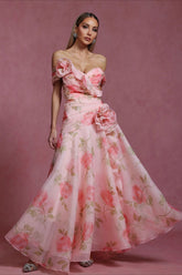 V Neck 3D Detail Elegant Maxi Floral Dress