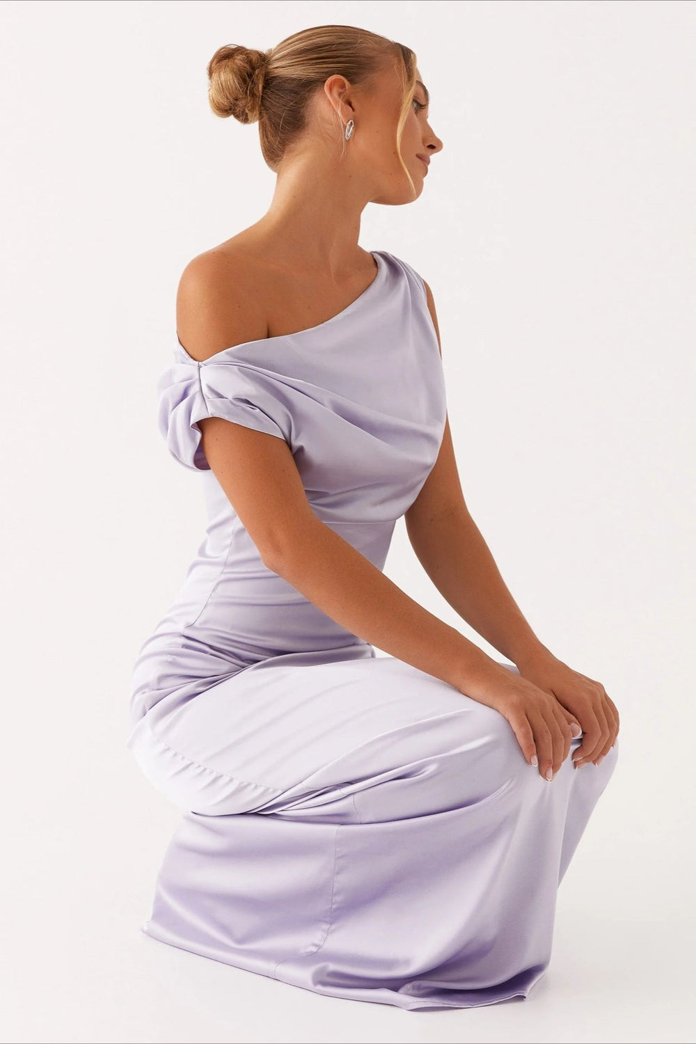Solid Asymmetric Neckline Formal Dress S / Purple