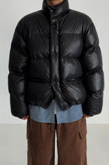 Classic Collar Cropped Solid Puffer Jacket M / Black