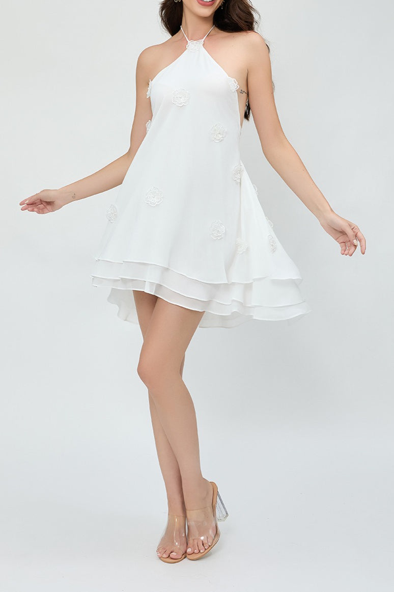 3D Floral Chiffon Halter Cocktail Dress