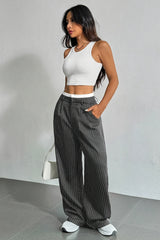 Patchwork Stripe High Waist Straight Pants