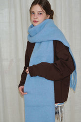 Glacier Blue Solid Wool Blend Scarf