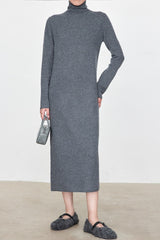 High Neck Flocked Slouchy Knit Dress