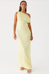 Solid Asymmetric Neckline Formal Dress