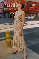 Polka Dot Crop Top High Waist Pencil Skirt Set