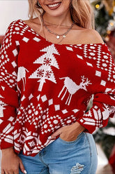 Christmas Double-Sided Irregular Snowflake Sweater Red / S