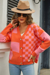 Plaid Panel Plus Size Christmas Cardigan