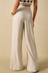 Linen Stripe High Waist Fluid Wide Leg Pants