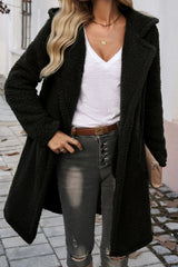Mid Length Fuzzy Lapel Coat Black / S coats