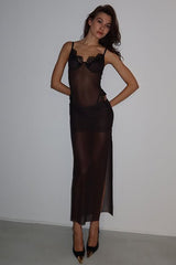 Sheer Mesh Lace Cami Top Skirt Set