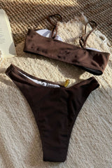 Solid Cutout Beaded Ribbed Bikini Set