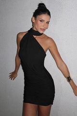 Sheer Tie Neck Bodycon Cocktail Dress