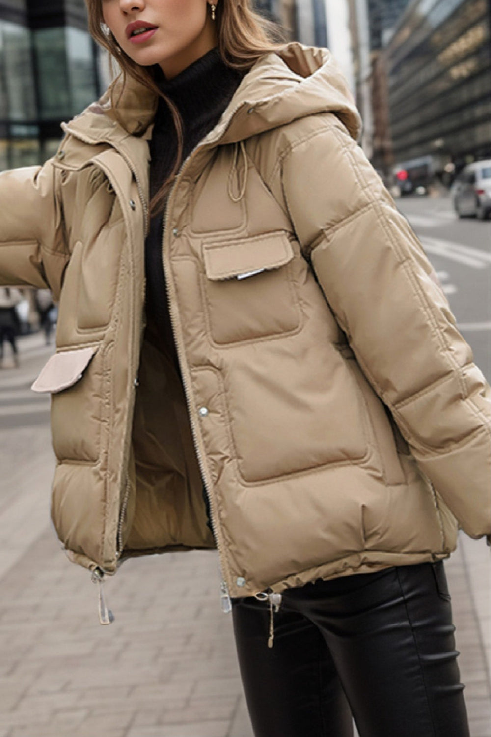 Cropped Insulated Cargo Puffer Jacket