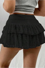 Sexy Tiered Lace Trim Mini Cake Skirt