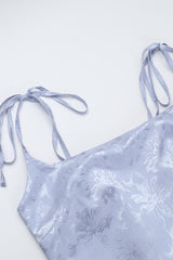 Jacquard Spaghetti Strap Backless Tie Waist Prom Dress