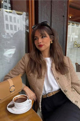 Tweed Single Breasted Short Coat Beige / XS coats