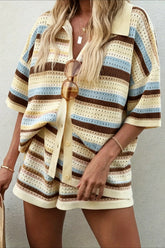 Striped Color Block Knit Shorts Set
