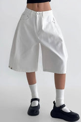 White High Waist Minimalist Wide Leg Denim Shorts
