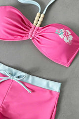 Color Block Printed Halter Bandeau Two Piece Swim Set