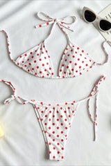Retro Polka Dot Halter Triangle Bikini Set
