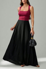 Elegant Black Ins Style Umbrella Maxi Skirt