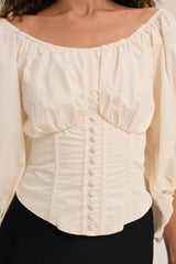 Corset Back Bow Puff Sleeve Blouse