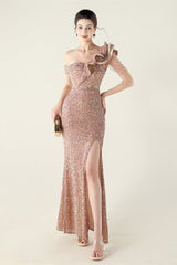 Draped One Shoulder Ruffle Formal Dress