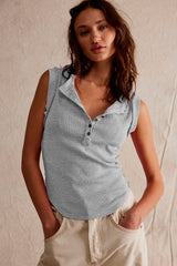 Ribbed Button Sleeveless Bodycon Tank Top