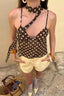 Brown Polka Dot V Neck Mesh Cami