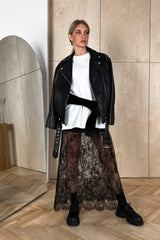 Lace Applique Sheer Tiered Maxi Skirt Set