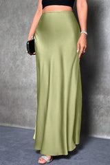 Silky Solid High Waist Satin Maxi Skirt