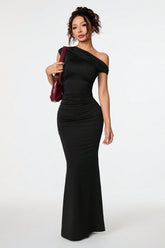Black Asymmetric Neckline Formal Dress S / Black