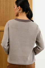 Relaxed Fit Herringbone Knit Sweater