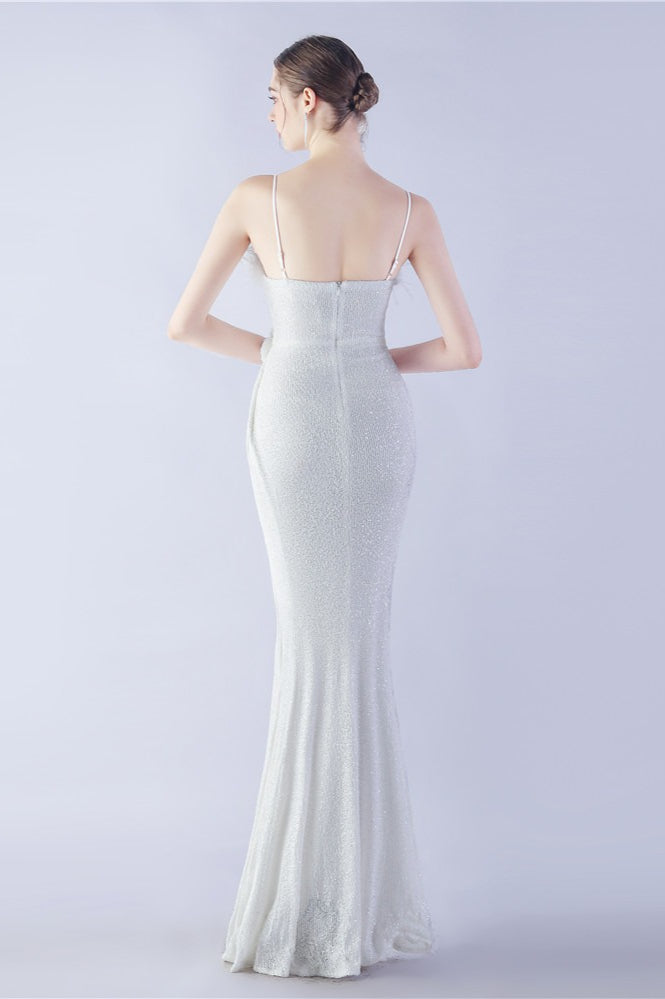 Ostrich Feather Embellished Maxi Dress