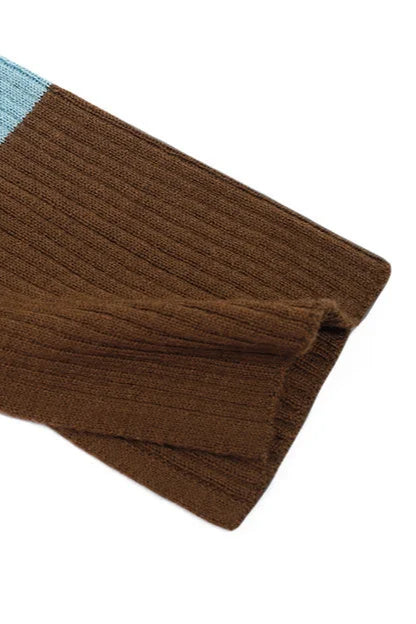 Striped Knit Turn down Collar Cardigan