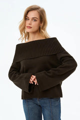 Solid Color Off Shoulder Knitted Sweater