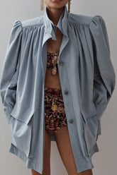 Relaxed Pleated Detail Jacket Blue / One Size