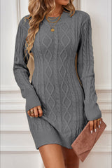 Long Sleeve Cable Knit Backless Sweater Dress