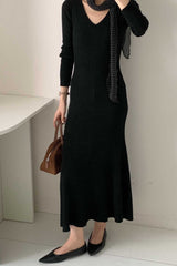 V-Neck Wool Sweater Dress