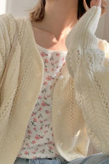 Lightweight Hollow Knit Vest Cardigan Beige / One Size