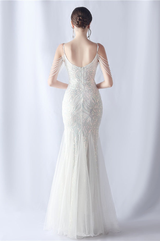 Beaded Mesh Cocktail Maxi Dress