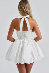 Elegant Halter Tie Bow Puffy Hem Mini Dress