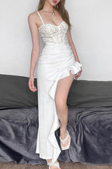 Lace Ruffle Hem Bodycon Cocktail Dress